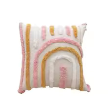 Pink Cotton Tufted Tassel Throw Pillow Cover