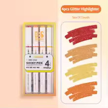 4pcs Glitter Highlighters, Flexible Line Width & Smudge-Proof Water-Based Ink For Sparkling Note-Taking Planner Bible Journaling