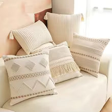 Bohemian Cotton Linen Tassel Pillow Cover 45x45cm
