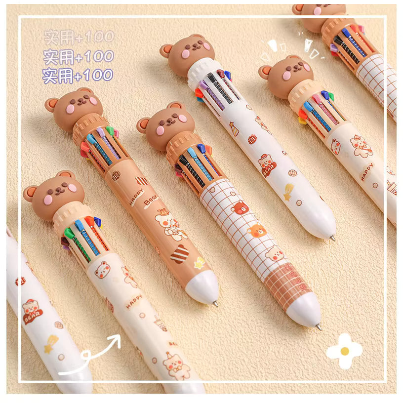 1/5/10pcs 10 color kawaii teddy bear cartoon press pen multi-color color pen student supplies stationery press ballpoint pen