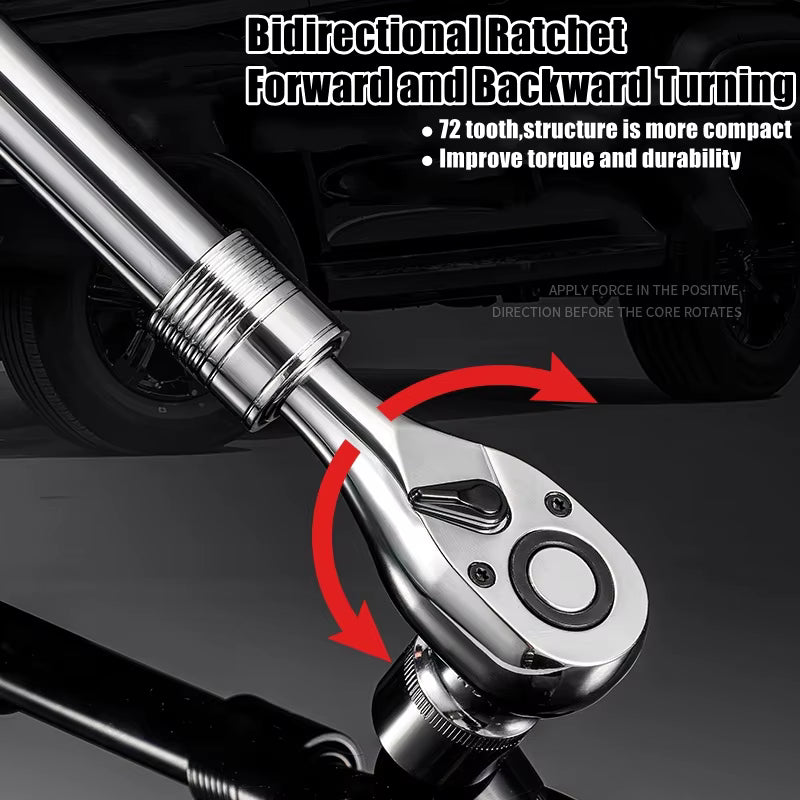 Telescopic Socket Ratchet Wrench 72-Tooth Adjustable Head Quick Release Automotive Repair Tool