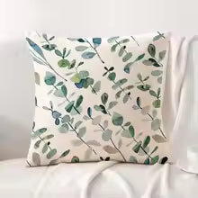 Watercolor Eucalyptus Pillow Cover – Natural Linen Floral Decor