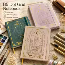B6 Dot Grid Notebook – Hardcover Cat Moon Journal with 160gsm Paper