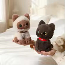 20/25/35cm Black Siamese Cat Plush Toy, Kawaii Stuffed Animal