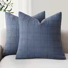 Neutral Linen Plaid Throw Pillow Cover