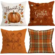 Plaid Pumpkin Throw Pillow Cover – Fall Harvest Decor