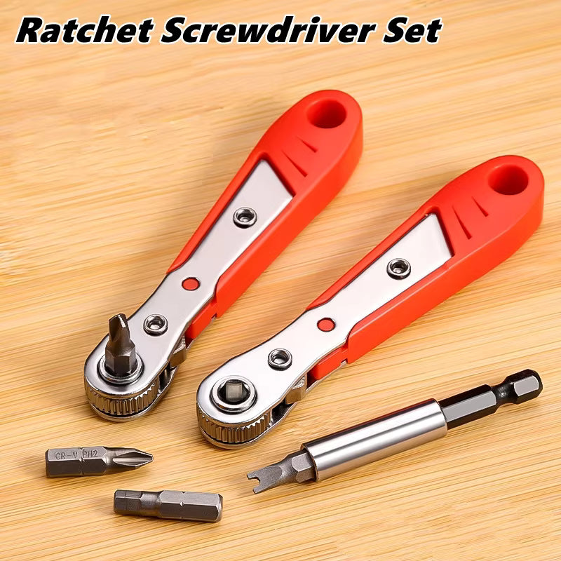 Magnetic Ratchet Wrench Screwdriver with Bits 36-Tooth Quick Ratchet L-Shaped Tool for Tight Spaces