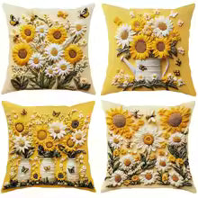Floral Pillow Covers with Sunflowers, Daisies, Bees, and Butterflies Sofa cushion cover home room decoration 2D flat printing