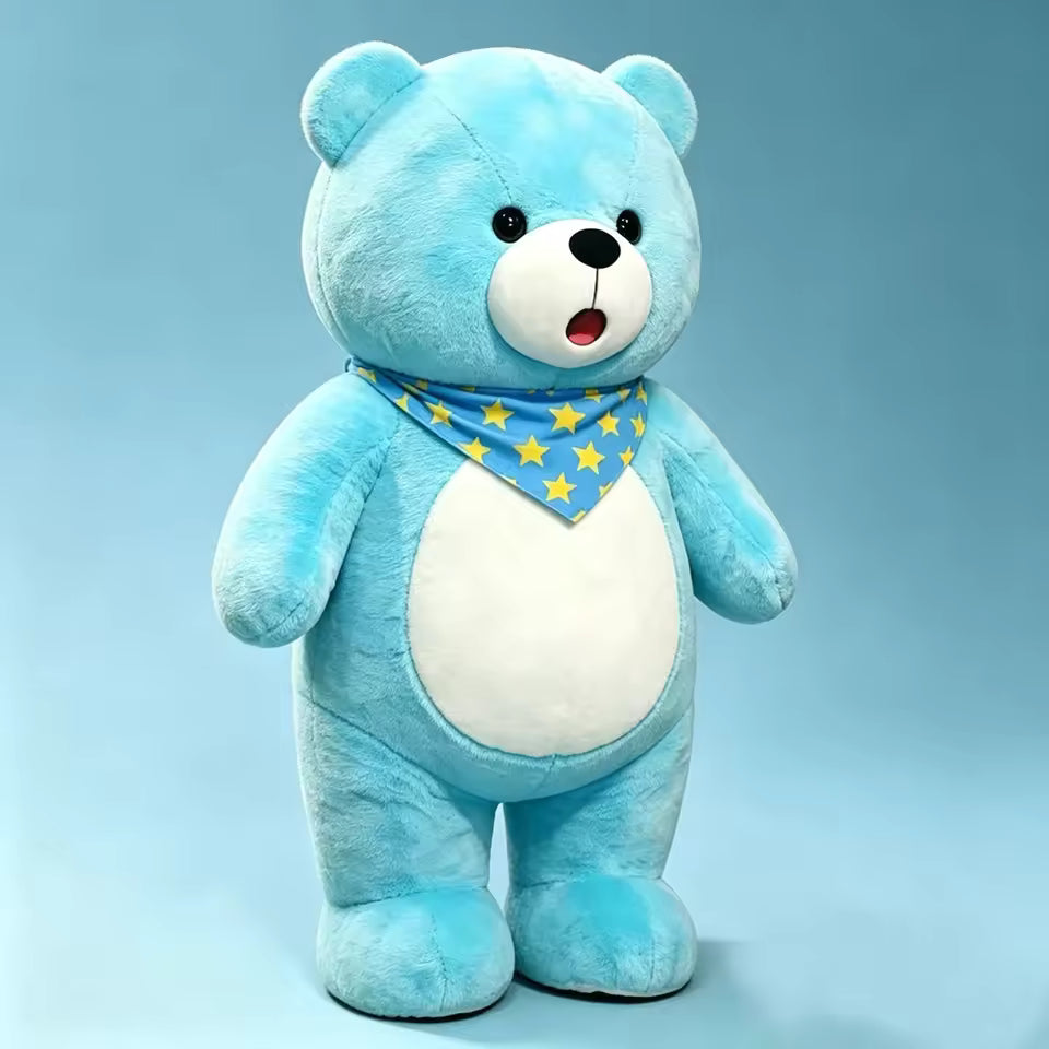 Blue Star Scarf Teddy Bear Plush Toy - Soft Pillow for Soothing Pets.