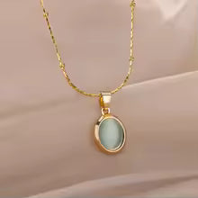 Oval Opal Stone Pendant Necklace for Women Stainless Steel Gold Color Aesthetic Jewelry