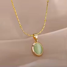 Oval Opal Stone Pendant Necklace for Women Stainless Steel Gold Color Aesthetic Jewelry