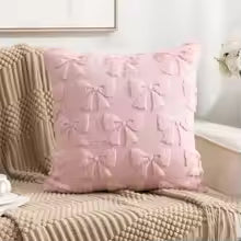 Bunny Bow Daisy Fluffy Throw Pillow Cover 18x18