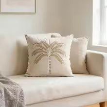 Embroidered Coconut Tree Throw Pillow Cover