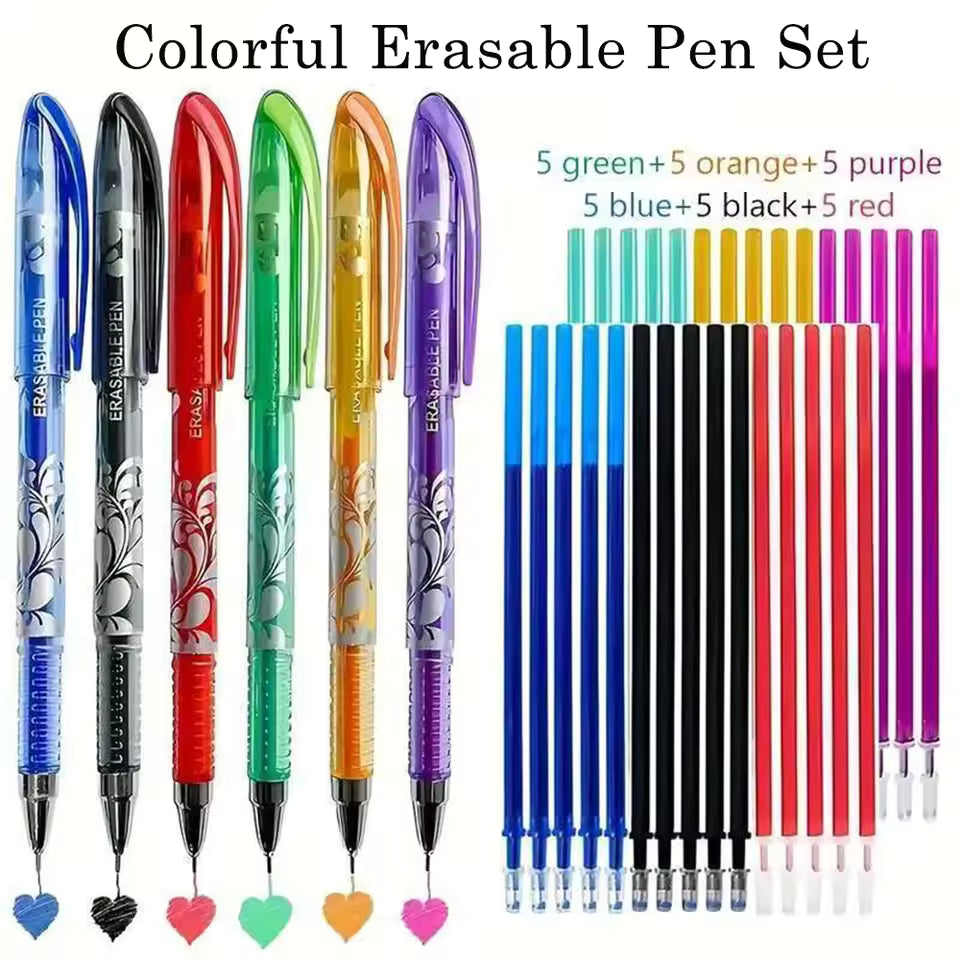 Colorful Erasable Pen Set With Erasable Refills for Shool Stationery Material