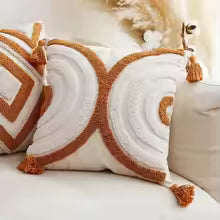 Bohemian Geometric Embroidered Tassel Pillow Cover