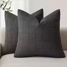 Neutral Linen Plaid Throw Pillow Cover