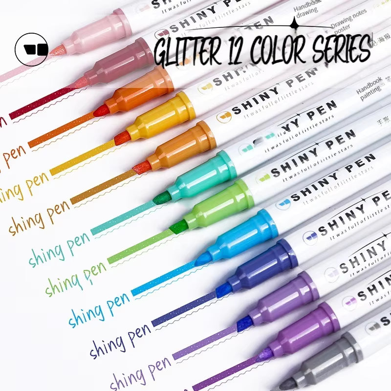 4pcs Glitter Highlighters, Flexible Line Width & Smudge-Proof Water-Based Ink For Sparkling Note-Taking Planner Bible Journaling