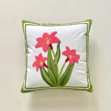 Cotton Tulip Embroidered Throw Pillow Cover