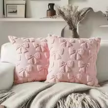 Bunny Bow Daisy Fluffy Throw Pillow Cover 18x18