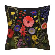 3D Embroidered Flower Velvet Throw Pillow Cover