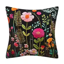 3D Embroidered Flower Velvet Throw Pillow Cover