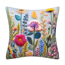 3D Embroidered Flower Velvet Throw Pillow Cover