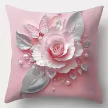 Home Decor Pink Roses & Butterflies Pillow Covers Pattern Cushion Cover Suitable For Sofa Bedroom Car Pillow Cover