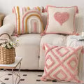 Pink Cotton Tufted Tassel Throw Pillow Cover