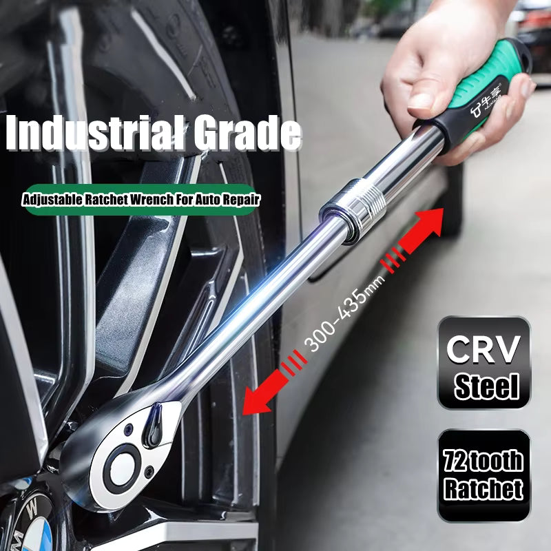 Telescopic Socket Ratchet Wrench 72-Tooth Adjustable Head Quick Release Automotive Repair Tool