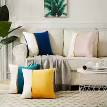 2 Piece Soft Cozy Decor Blue Cushion Case Gold Velvet Gold Bar Pillow Case