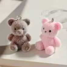 6pcs Kawaii Fluffy Teddy Bear Resin Charms 3D Flocked Pink Brown Bear