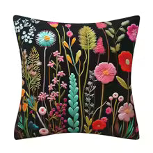 3D Embroidered Flower Velvet Throw Pillow Cover