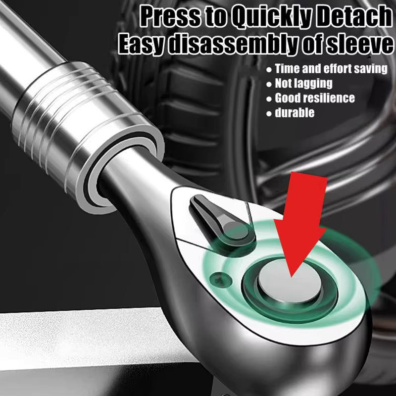 Telescopic Socket Ratchet Wrench 72-Tooth Adjustable Head Quick Release Automotive Repair Tool