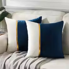 2 Piece Soft Cozy Decor Blue Cushion Case Gold Velvet Gold Bar Pillow Case