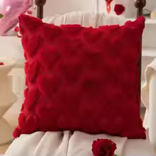Valentine's Day Plush Pillow Cover with Heart Embroidery Jacquard Cushion for Sofa Living Room Decor