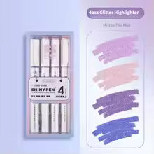 4pcs Glitter Highlighters, Flexible Line Width & Smudge-Proof Water-Based Ink For Sparkling Note-Taking Planner Bible Journaling