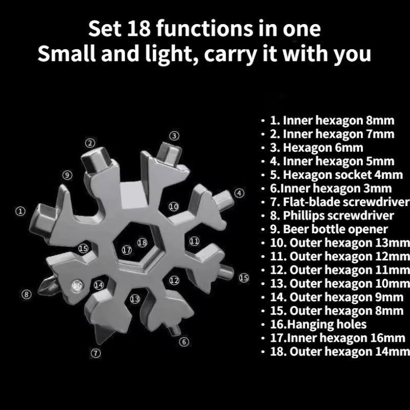 18-in-1 Multifunction EDC Snowflake Wrench Tool