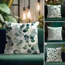 Watercolor Eucalyptus Pillow Cover – Natural Linen Floral Decor