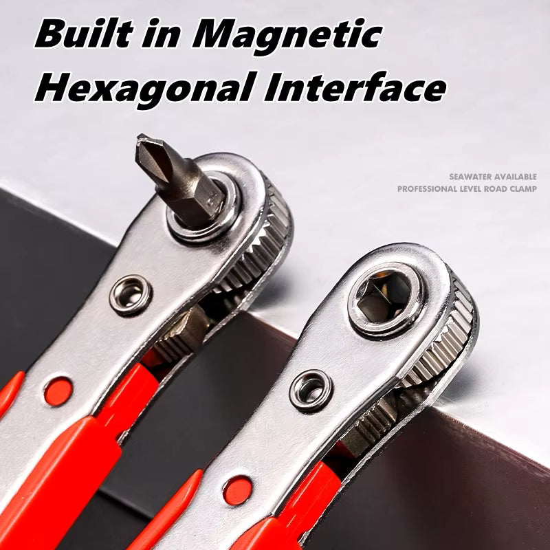 Magnetic Ratchet Wrench Screwdriver with Bits 36-Tooth Quick Ratchet L-Shaped Tool for Tight Spaces