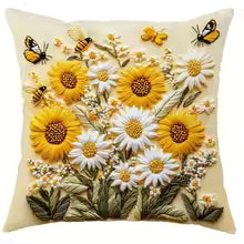 Floral Pillow Covers with Sunflowers, Daisies, Bees, and Butterflies Sofa cushion cover home room decoration 2D flat printing