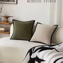 French Medieval Green Pillow Cover – Retro Black Border Sofa Decor