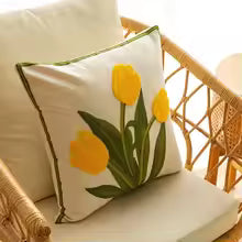 Cotton Tulip Embroidered Throw Pillow Cover