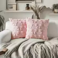 Bunny Bow Daisy Fluffy Throw Pillow Cover 18x18
