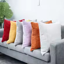 Orange Corduroy Pillow Cover – Soft Striped Sofa Cushion