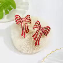 A Pair of Fashionable New Red Bow Earrings, Environmentally Friendly Alloy