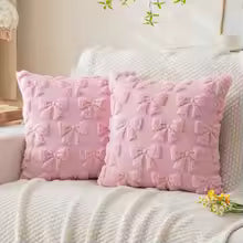 2PCS Pink Bow Pillow Covers – Soft Faux Fur Decorative Cushions