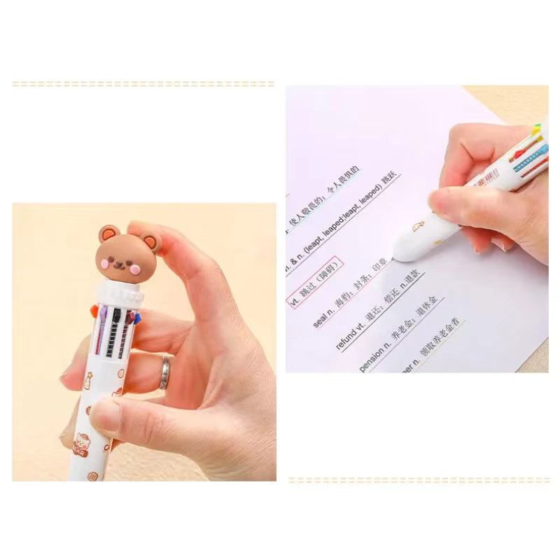 1/5/10pcs 10 color kawaii teddy bear cartoon press pen multi-color color pen student supplies stationery press ballpoint pen