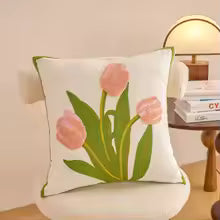 Embroidered Cotton Flower Cushion Cover For Home Sofa Bed Throw Pillowcase Living Room Decorative