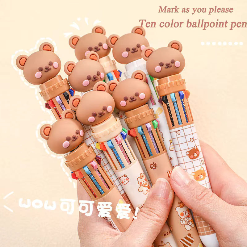 1/5/10pcs 10 color kawaii teddy bear cartoon press pen multi-color color pen student supplies stationery press ballpoint pen