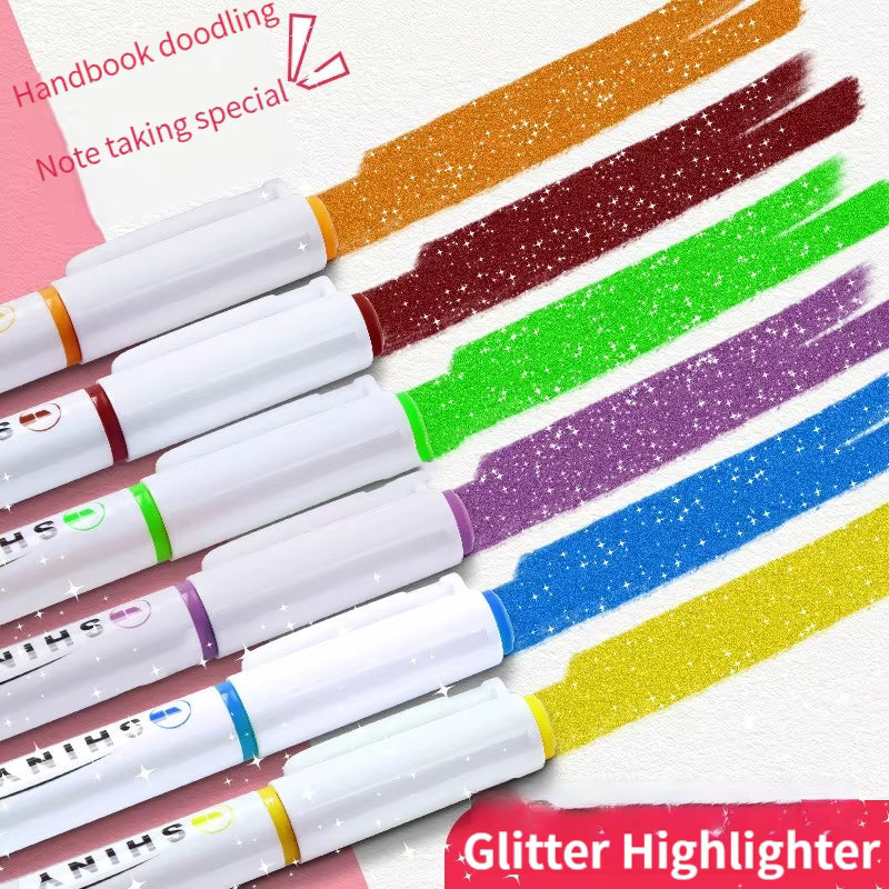 4pcs Glitter Highlighters, Flexible Line Width & Smudge-Proof Water-Based Ink For Sparkling Note-Taking Planner Bible Journaling